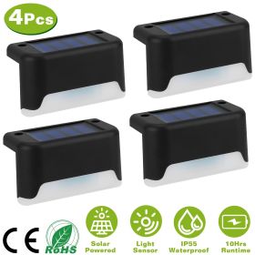 4Pcs Solar Powered LED Step Lights Outdoor IP55 Waterproof Dusk To Dawn Sensor Fence Lamps (Color: Black)