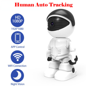 1pc Mini Robot 1080P Wifi IP Camera; Indoor Dome; Auto Body Tracking; Baby Monitor; Night Vision; Mobile Remote; View Security CCTV Camera (Color: Red)