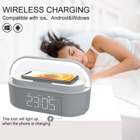 Digital Alarm Clock Radio Bluetooth Speaker Wireless Charger Snooze LED Display Wireless Speaker Loud Alarm Clock Sound Charger (Color: dark grey)