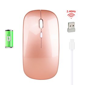 Wireless Mouse; Silent Cordless 2.4G USB BT Ultra Slim Rechargeable Mouse Compatible With Laptop; PC; Tablet; Windows (Color: Rose Golden)