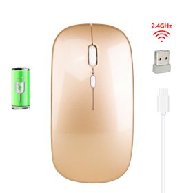 Wireless Mouse; Silent Cordless 2.4G USB BT Ultra Slim Rechargeable Mouse Compatible With Laptop; PC; Tablet; Windows (Color: Golden)