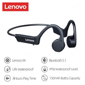 Bone Conduction Earphones X3 X4 X5 X3 Pro Bluetooth Hifi Ear-hook Wireless Headset with Mic Waterproof Earbud (Color: Lenovo X4 Black)