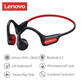 Bone Conduction Earphones X3 X4 X5 X3 Pro Bluetooth Hifi Ear-hook Wireless Headset with Mic Waterproof Earbud (Color: Lenovo X3Pro Black)