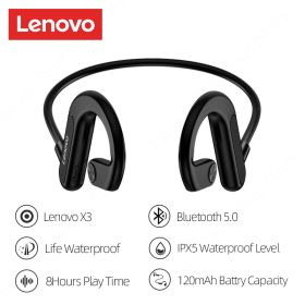 Bone Conduction Earphones X3 X4 X5 X3 Pro Bluetooth Hifi Ear-hook Wireless Headset with Mic Waterproof Earbud (Color: Lenovo X3 Black)