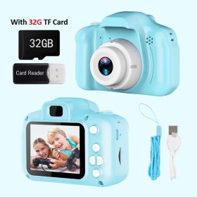 Mini Cartoon Kids Photo Camera 2 Inch HD Screen Children Digital Camera Video Recorder Camcorder Toys For Child Birthday Gift (Color: Blue with 32G Card)