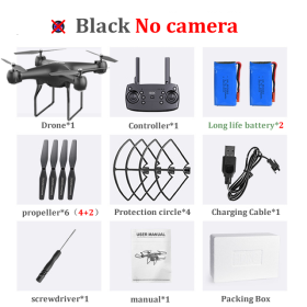 H12 RC Drone FPV Quadcopter UAV with ESC Camera 4K Profesional Wide-Angle Aerial Photography Long Life Remote Control Helicopter (Color: No camera Black-2B)