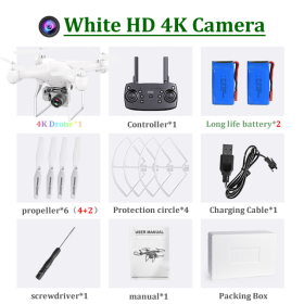 H12 RC Drone FPV Quadcopter UAV with ESC Camera 4K Profesional Wide-Angle Aerial Photography Long Life Remote Control Helicopter (Color: 4K-2B Camera White)