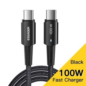 Essager PD100W 60W Type C C to C Cable Fast Charge Mobile Cell Phone Charging Cord Wire For Xiaomi Samsung Huawei Macbook iPad (Color: 100W Black)