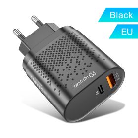 Qc3.0 Fast Charge PD Charger 18W for Apple Android USB-A + Type-c Dual Port US Standard Charging Plug (Color: European standard black)